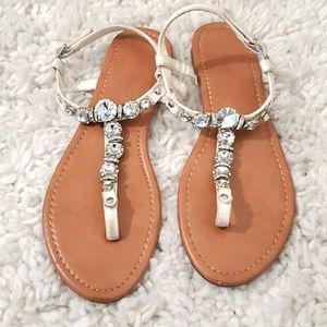 White Gladiator Sandals with Jewels